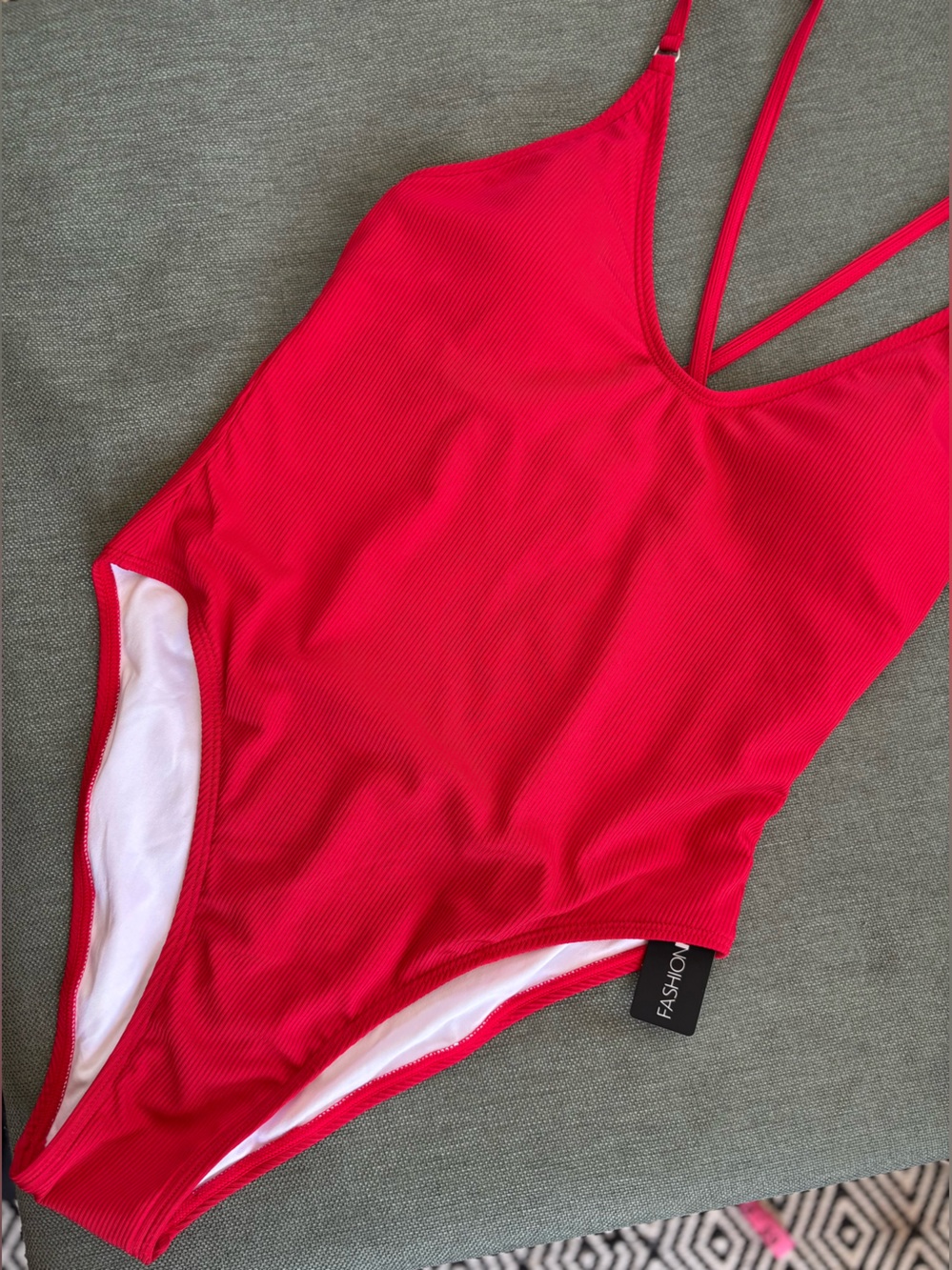 NWT Fashion Nova Fire Red Ribbed One-Piece Swimsuit